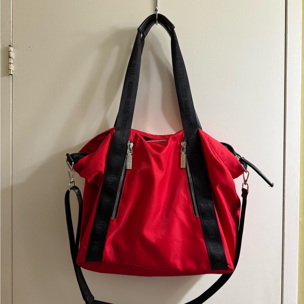 Steve Madden Big Vibrant Red Tote with Black Straps
